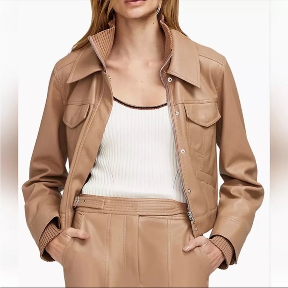 NWT$495 SIMKHAI Becka Boxy Zip-front Vegan Faux Leather Jacket Sz XL - Picture 3 of 8